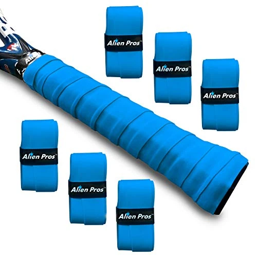 Alien Pros Cintas de Agarre para Raquetas de Tenis, Paquete de 6 Cintas Pre Cortadas de Color Rosa, Material Absorbente y Antideslizante para Tenis de Alto Rendimiento (Azul)