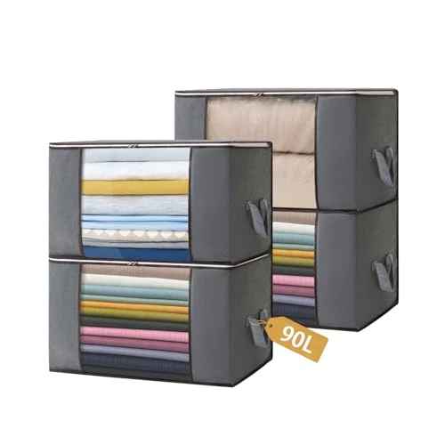 Limited offer: Boic 4 Pack Clothes Storage Bags, 90L Large Capacity Storage Boxes, Foldable Storage Bags With Zips, Clothing StorageBags With Lids Organiser Storage For Toys, Clothing, Bedding, Blankets from 11.99 EUR to 11.99 EUR (save 0%)