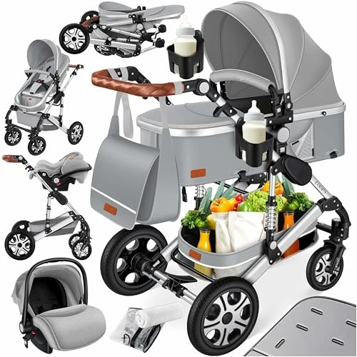 Offerta a tempo: KESSER® Carrozzina 3in1 Loops, Carrozzina Combinata con navicella, Seggiolino sportivo, Seggiolino auto, Borsa Fasciatoio, Parapioggia, Tavolino per Bambini, Grigio/Argento - 35% da 257.80 € a 166.80 €