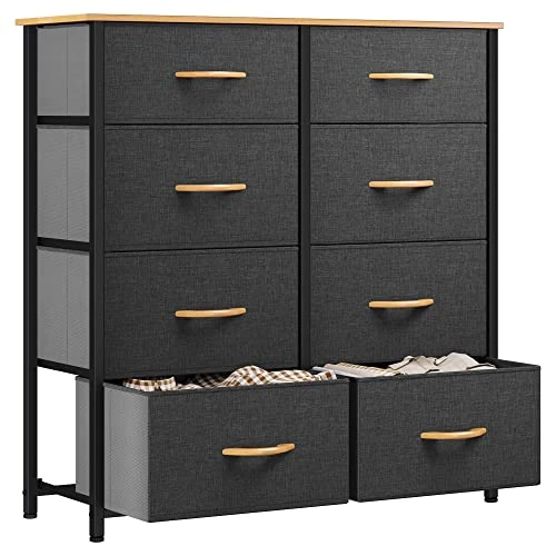 YITAHOME Ladekast, stoffen opbergkast met 8 lades voor slaapkamer, woonkamer, kast, stevig stalen frame, gemakkelijk te trekken stoffen bakken en houten bovenkant, stoffen dressoir