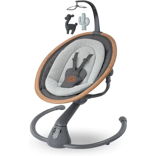 Maxi-Cosi Cassia Sdraietta Neonati Elettrica per Bambini, 0-6 mesi, max 9 kg, Altalena Neonato Girevole 360°, Reclinabile, Rilevamento Automatico Movimento, 5 Velocità, 12 Melodie, Essential Graphite