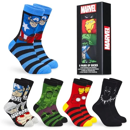 Offerta a tempo: Marvel Calzini Uomo EU 40-45, Pacco da 5 Calze Uomo Supereroi, Morbido e Traspirante Calze Uomo, Idea Regalo Accogliente (40-45 EU, Blu Multi) - 0.00% da 23.79 € a 23.79 €