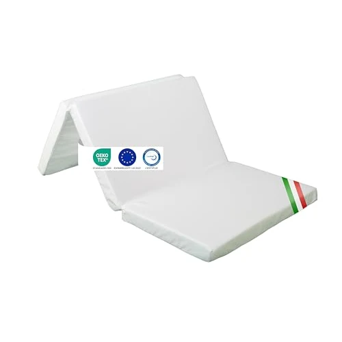 Offerta a tempo: GHIOCUSCINI | Materasso Pieghevole per Bambini, 120 x 60 cm, Alto 5 cm, Tessuto Cotone BIANCO Lavabile, Imbottitura Waterfoam, Made in Italy a Norma EN16890:2017 - 0.00% da 29.99 € a 29.99 €