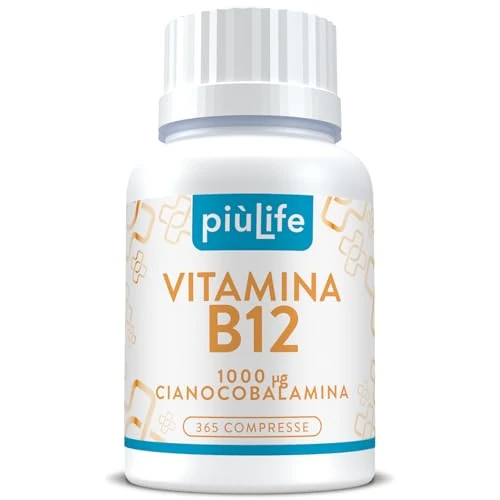 Offerta a tempo: Vitamina B12 1000 mcg PiùLife – Cianocobalamina Forma Stabile ad Assorbimento Affidabile – 365 compresse – Integratore B12 per Sistema Immunitario, Sintesi Globuli Rossi, Stanchezza Fisica e Mentale - 41% da 15.90 € a 9.40 €