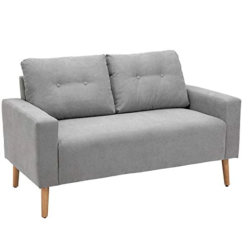 HOMCOM Fabric Upholstery Double Seat Sofa Compact Loveseat Couch Living Room Furniture 2 Seater with Tufted Back Cushions, Grey