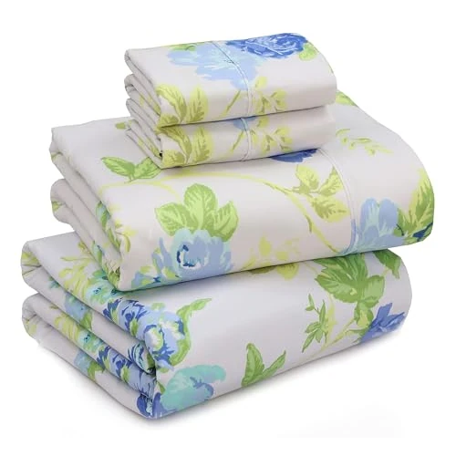 Offerta a tempo: RUVANTI Set di lenzuola per letto queen, 4 pezzi in microfibra spazzolata (1 lenzuolo con angoli, 1 lenzuolo piatto, 2 federe), con angoli profondi da 38 cm, leggero e comodo, fantasia floreale - 0.00% da 18.75 € a 18.75 €