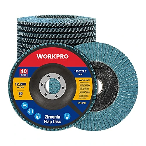 Limited offer: WORKPRO Pack of 10 x 125mm 40 Grit Flap Discs - Premium Aluminium Grinding Disc for Removing Deburr, Rust, Polishing, Finishing from 19.99 EUR to 13.64 EUR (save 32%)