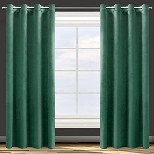 Eurofirany Design91 ROSA Soft Plain Opaque Velvet Curtain with Eyelets - 1 Unit, Fluffy Panel Drape Classic Glamour Elegant Living Room Bedroom, W55 x L98, Dark Green
