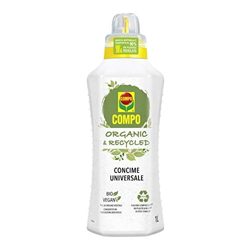 Offerta a tempo: Compo ORGANIC & RECYCLED Concime Liquido Universale, con Tappo Graduato e Salvagoccia, Consentito in Agricoltura Biologica, Vegano, 1 litro - 0.00% da 13.00 € a 13.00 €