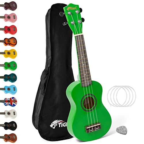 Oferta limitada: Tiger UKE7 Ukelele soprano para principiantes, incluye bolsa de concierto, púa de fieltro, juego de cuerdas de repuesto para 2020 ahora equipado con cuerdas AQUILA – verde de 35.99 € a 35.99 € (ahorro 0.00%)