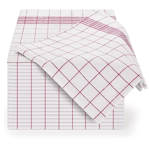 Offerta a tempo: Blumtal - Strofinacci da cucina (set di 5, 10 o 20) - 50 x 70 cm - Strofinaccio da tavola con gancio - 100% cotone - Altamente assorbente - lavabile 95° - Design classico rosso quadrato (20) - 45% da 34.99 € a 19.17 €