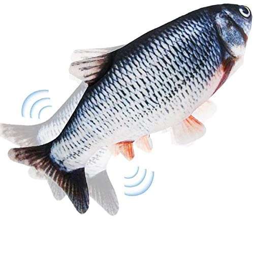 Katzenspielzeug Fisch Elektrisch mit Katzenminze - Interaktives Simulation Waschbares Plüsch Fischspielzeug, Aufladbarer Wackelspielzeugfisch mit USB-Kabel für Katze und Haustiere zum Spielen Treten
