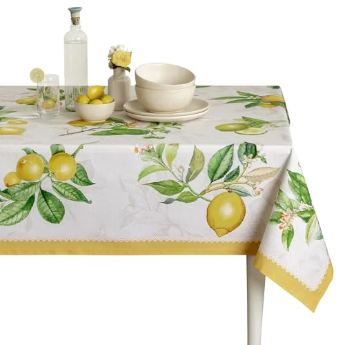 Offre limitée : Maison d' Hermine Nappe de Table décorative 100% Coton - Carrée - Lavable - pour Cuisine, Repas, Buffet et Camping - Motif Limoncello - Printemps/été - 160 x 220 cm de 63.99 € à 63.99 € (0.00% de remise)