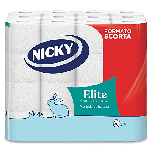 Nicky Elite 48 Rolls of Toilet Paper, 150 Soft Sheets, 3-Ply Soft and Resistant to Contact with Skin, Dermatologically Tested, 100% FSC® Certified