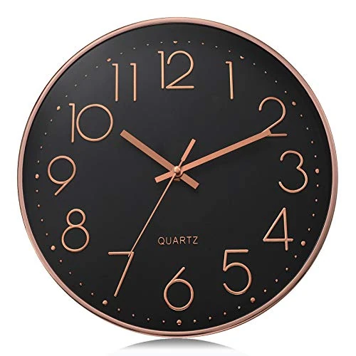 Offerta a tempo: Lafocuse 30cm Orologio da Parete Moderno Silenzioso, Numeri 3D Oro Rosa Facile da Leggere, Nero Orologio da Cucina senza Ticchettio per Casa Soggiorno Ufficio Camera da Letto - 0.00% da 19.99 € a 19.99 €