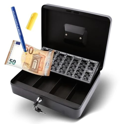 Zeitlich begrenztes Angebot: Olympia 6031 CB 770 Plus Geldkassette | Geldkasse abschließbar mit Schlüssel | Handkasse mit Münzzählbrett | Kasse für Bargeld | Geld Kassette aus Stahl | Inkl. GENIE Falschgeldprüfer von 29.99 € auf 20.68 € (31% Rabatt)