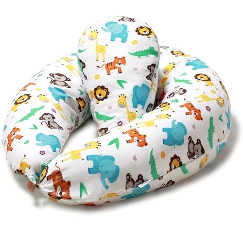Niimo Almohada Embarazo y Cojin Lactancia Bebe + Soft Cojìn Dormir y Abrazar Funda Cojines 100% Algodon Desenfundable y Lavable (Selva)