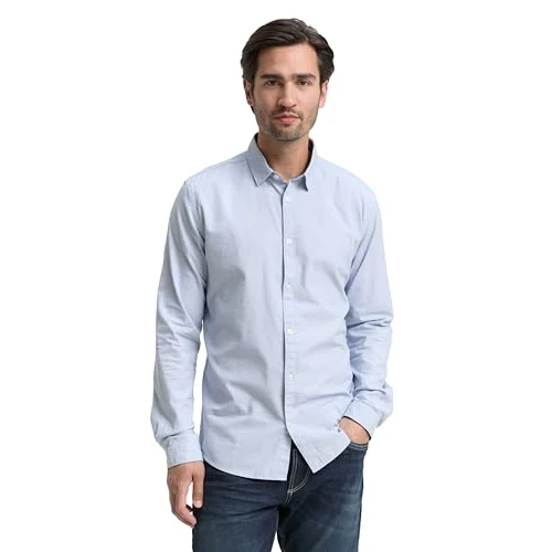 TOM TAILOR Camicia Slim Fit con Struttura, Uomo, Blu (Light Blue White Structure 24183), L