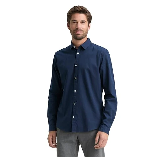 Offerta a tempo: TOM TAILOR Camicia Slim Fit con Struttura, Uomo, Blu (Dark Blue 10302), S - 16% da 29.99 € a 25.06 €