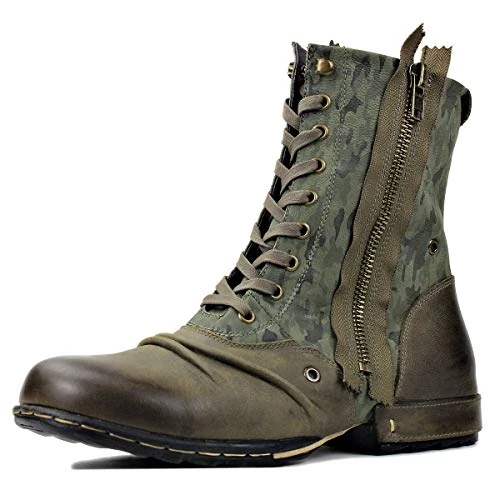 OSSTONE Herren leder Hoher Schaft Grün chukkastiefel Worker biker boots-motorrad-leder-schuhe für reißverschluss Vintage stiefel boots 5008-8-H-Green, US8.5(EU42)