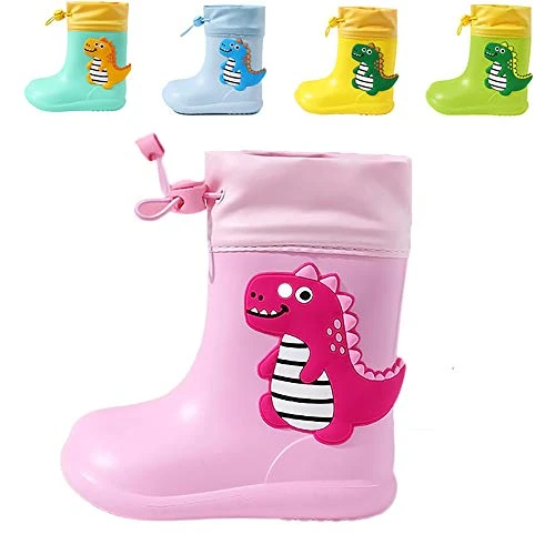 Offerta a tempo: DRECAGE Stivali Gomma Bambino e Bambina Ragazzo e Ragazza Stivali da Pioggia Dinosauro Impermeabile Rosa 22/23 EU 150 MM - 36% da 24.99 € a 15.99 €