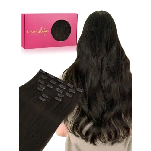 Offerta a tempo: WENNALIFE Extension Capelli Veri Clip, 55cm 120g 7pcs Extension Clip Capelli Veri Marrone Scuro Remy Umani Naturali Capelli Extension con Clip - 31% da 134.99 € a 93.57 €