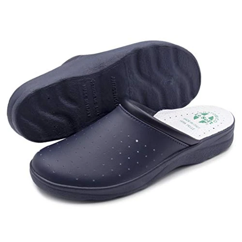 Offerta a tempo: Poligono Ciabatte Sanitarie Anatomiche Uomo e Donna, Scarpe Pantofole Ortopediche Confortevoli con Tomaia in Vera Pelle Traforata, MADE IN ITALY, Blu (Uomo) 41 - 0.00% da 21.99 € a 21.99 €