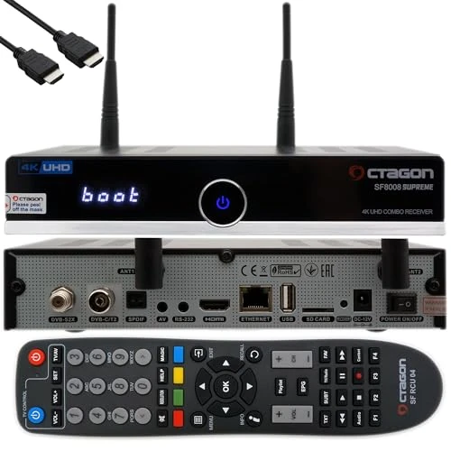 Offerta a tempo: OCTAGON SF8008 4K UHD HDR Ricevitore combinato 1x DVB-S2X, 1x DVB-C/ DVB-T2, Satellite, cavo e segnale terrestre, E2 Linux Smart TV Box, Media Server, registrazione, EasyMouse HDMI, Dual WiFi - 0.00% da 149.90 € a 149.90 €