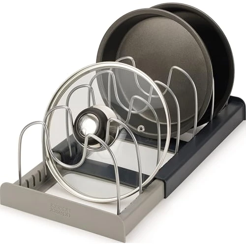 Offerta a tempo: Joseph Joseph DrawerStore Expanding Cookware Organizer, contenitore salvaspazio per coperchi di pentole e teglie da forno - Grigio - 43% da 34.99 € a 19.99 €