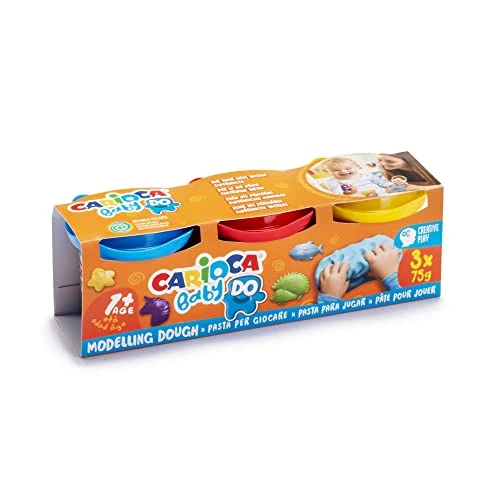 Offerta a tempo: Carioca Pasta da Modellare Baby DO, Set di 3 Colori, per Bambini dai 12 Mesi, Colori Brillanti e Miscelabili, per Bambini di 1 Anno, Non Sporca Le Mani e Asciuga all'Aria, Contiene Frumento - 36% da 9.18 € a 5.90 €