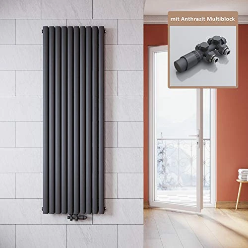 Oferta limitada: ELEGANT Radiador vertical antracita 1800 x 590 mm con multibloque antracita termostato diseño radiador doble capa tubular radiador baño conexión central de 449.99 € a 449.99 € (ahorro 0.00%)