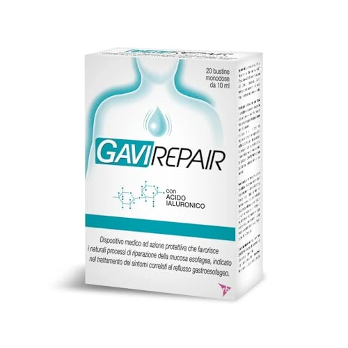Gavirepair con Acido Ialuronico, per Sintomi Correlati al Reflusso Gastroesofageo, Dispositivo Medico ad Azione Protettiva (20 Bustine Monodose da 10ml)