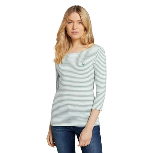 Tom Tailor Women's Striped shirt with heart embroidery, White Peach Small Stripe, S