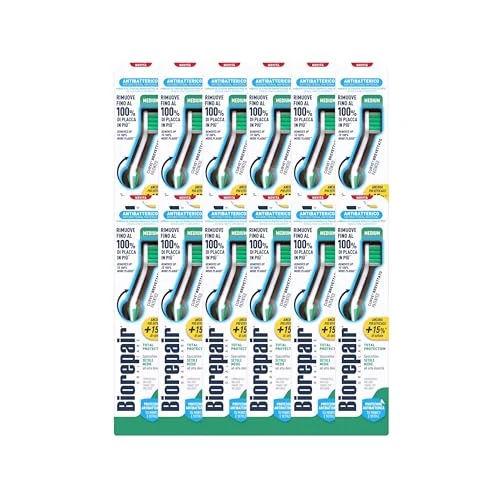 Offerta a tempo: Biorepair, Spazzolino MEDIUM Total Protection, Setole Medie Ad Alta Densità, Protezione Antibatterica, Garantisce Comfort e Efficacia, Curve Brevettato, 12 Confezioni - 26% da 35.40 € a 26.14 €