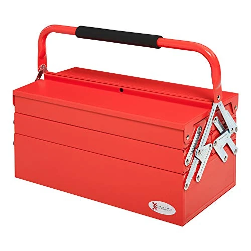 Offerta a tempo: DURHAND Cassetta Porta Attrezzi in Metallo Pieghevole con 5 Vassoi, 3 Ripiani, Rosso - 21% da 39.95 € a 31.54 €