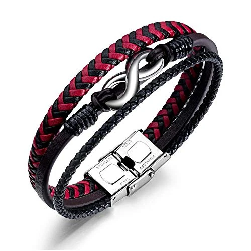 ATEIELLI Men's Bracelet Infinity Stainless Steel Braided Leather Bracelet Three Layers JWB309 (2)