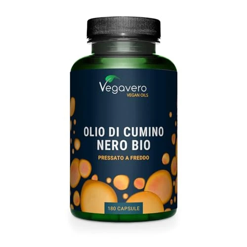 Offerta a tempo: Olio di Cumino Nero BIO | 1000 mg | con Vitamina E | 55% di Acido Linoleico, 22% oleico e 1,5% di timochinone | Nigella Sativa Spremuta a Freddo | 180 capsule | Vegan | Vegavero® - 18% da 25.99 € a 21.32 €