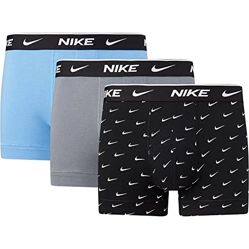 Nike Everyday Cotton Stretch Trunks 3Pk voor heren Swoosh Print/Grey/Uni. Blue S