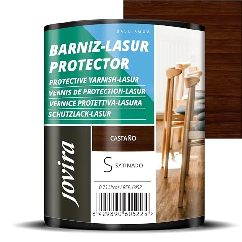 JOVIRA PINTURAS Vernice - Lasur protettiva satinato a base d'acqua. Protegge, decora e impreziosisce tutti i tipi di legno. (750 Millilitri, Castagno). D-24