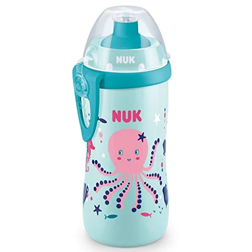 NUK Junior Cup taza para niños con efecto camaleón | +18 meses | Cambia de color | Boquilla con cierre de empujar-tirar a prueba de derrames | Clip y tapa protectora | Sin BPA | 300 ml | turquesa