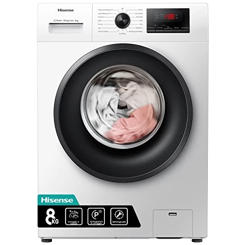 Hisense WFPV8012EM - Lavadora con Vapor añadido, Carga Frontal 8 Kg, 1200 rpm, 15 Programas, Control de balanceo inteligente del tambor, Display LED, Programa rápido, Bloqueo Infantil