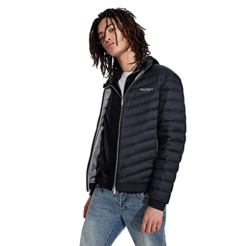 Armani Exchange Gewatteerde donsjack Milano/New York-logo voor heren, alternatieve donsjas, Marineblauw/Grijs Marl, S