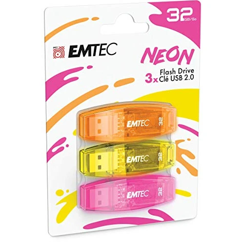 Offre limitée : EMTEC Clé USB 2.0 C410 , Mémoire Flash Drive De 32Gb, Lecture 5Mb/S, Écriture 15Mb/S, Compatible USB 2.0, USB 3.0, Transparentes Néon Fluo Avec Capuchon , Pack De 3 de 22.99 € à 22.99 € (0.00% de remise)