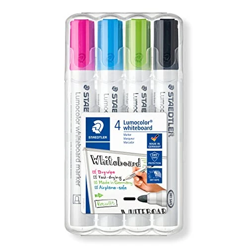 Offerta a tempo: STAEDTLER 351 WP4-1 - Pennarelli per lavagna bianca Lumocolor, confezione da 4 colori assortiti - 25% da 9.62 € a 7.20 €