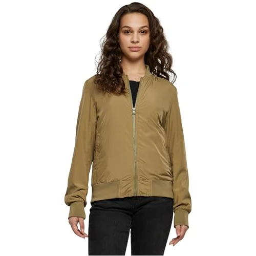 URBAN CLASSICS Giubbotto Bomber da Donna con Polsini a Coste, Giacca a Vento Leggera, Giubbottino Bomber a Maniche Lunghe con Cerniera e Tasche, Colore: Khaki, Taglia: L