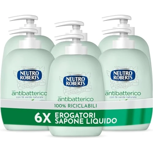 Neutro Roberts, Antibakterielle Flüssigseife, gesunde und geschützte Haut, grüner Tee mit natürlichen Inhaltsstoffen – Flasche aus Bio-Kunststoff, recycelbar – Packung mit 6 x 200 ml