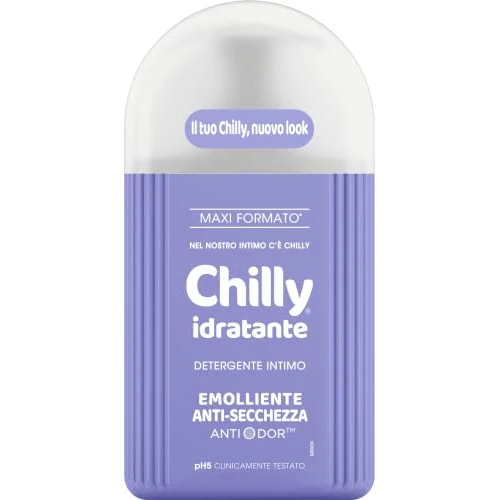 Chilly, Detergente Intimo Idratante, Emolliente contro la secchezza intima, con Anti-Odor, Per L'Igiene Intima, Arricchito con glicerina dalle proprietà emollienti, pH 5, Clinicamente Testato - 300 ml