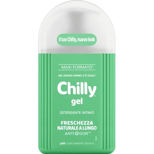Chilly, Detergente Intimo Gel, Freschezza naturale a Lungo, con Anti-Odor, Per L'Igiene Intima, con Mentolo Naturale per una piacevole sensazione di freschezza, pH 5, Clinicamente Testato - 300 ml