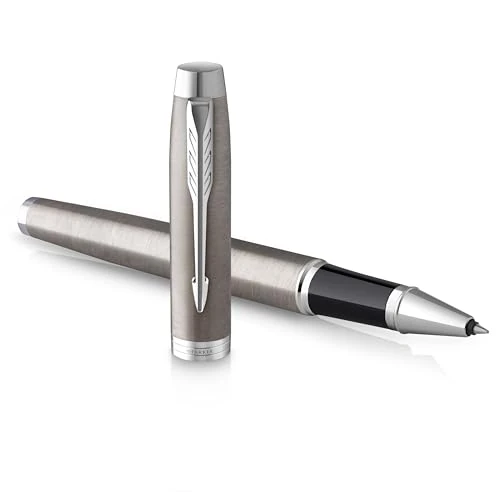 Parker IM Penna Roller | Acciaio Inossidabile con Puntale Cromato | punta fine con inchiostro nero | confezione regalo