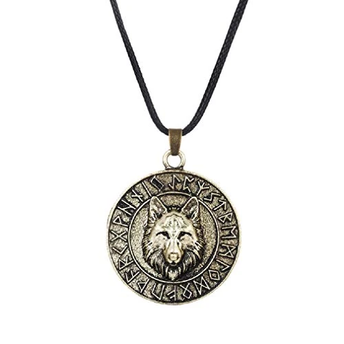 Offerta a tempo: PikaLF Collana di lupo per uomo, collana con ciondolo testa di lupo vichingo norreno con catena da 23,6 pollici, collana di amuleto di lupo moneta rune vichinghe, collana di totem lupo retrò (ORO) - 35% da 17.99 € a 11.69 €